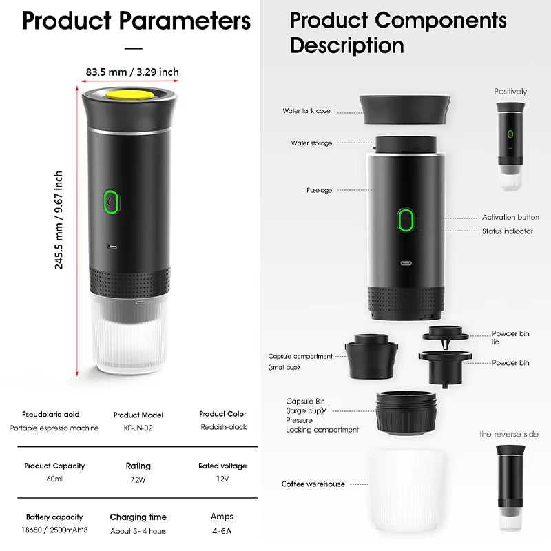 USB Rechargeable Portable Coffee Maker for Capsules 3-In-1 Capsule Coffee Maker Small Wireles Electric Espresso Machine Dropship